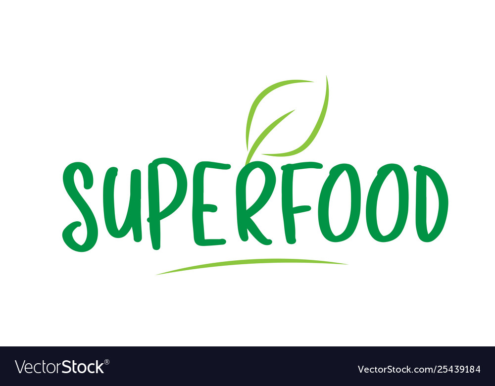 Superfood green word text with leaf icon logo Vector Image