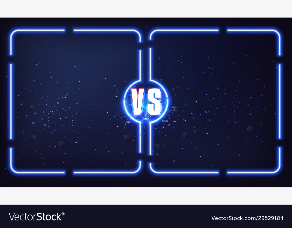 Versus screen with blue neon frames and vs letters
