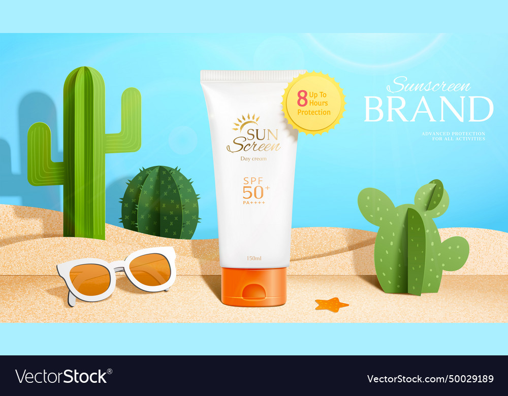 3d papercutting sunscreen ad Royalty Free Vector Image