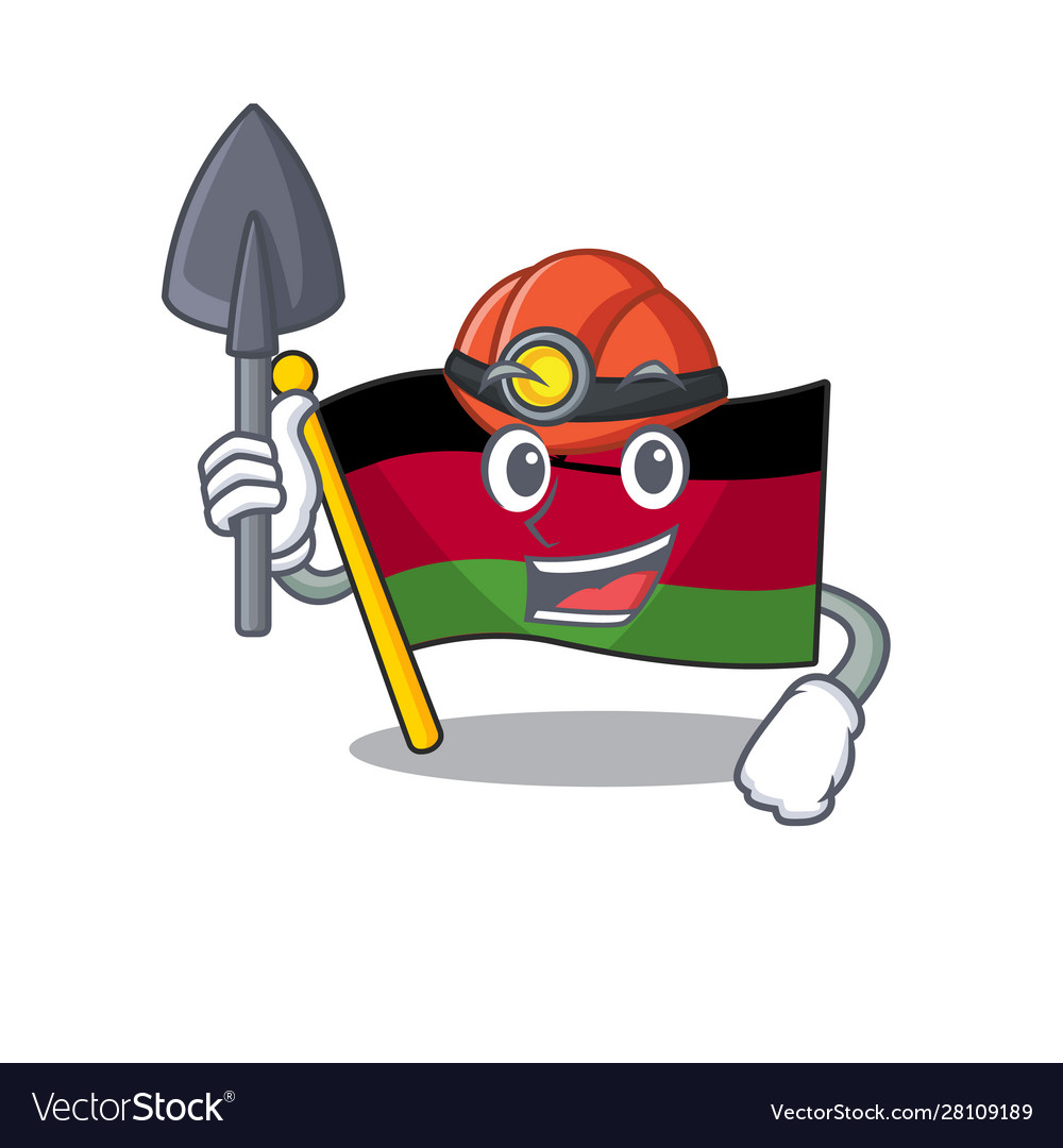 Cool miner flag malawi cartoon mascot style