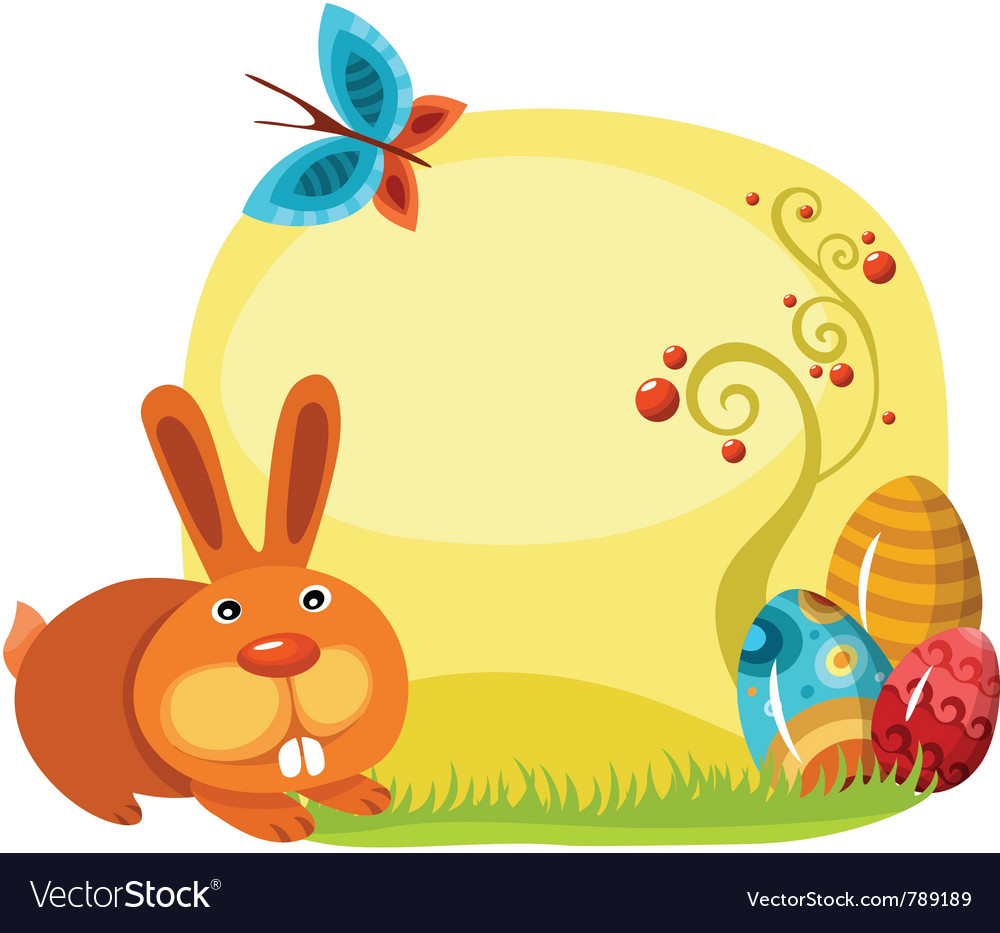 Cute Easter Card with Rabbit and Butterfly