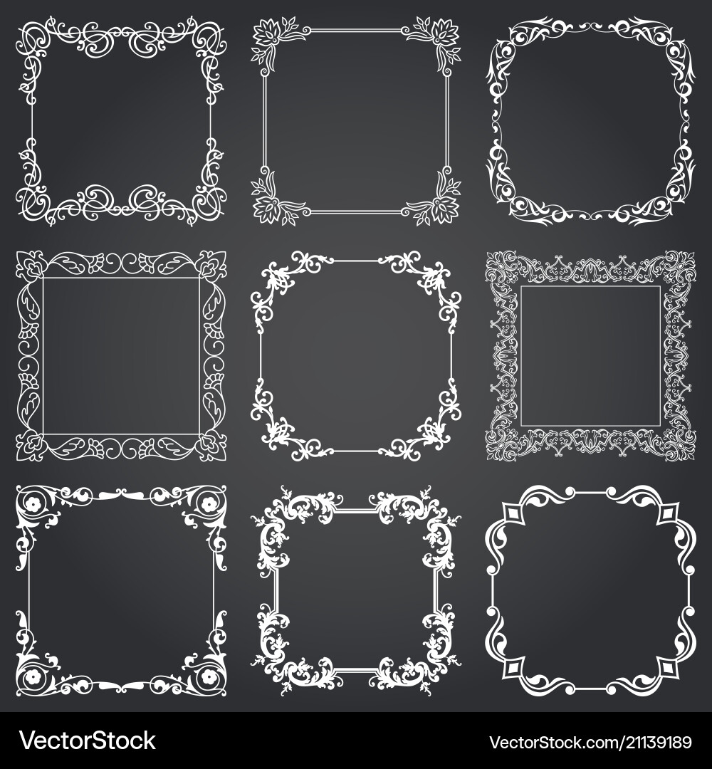 Decorative frames and borders square set Vector Image