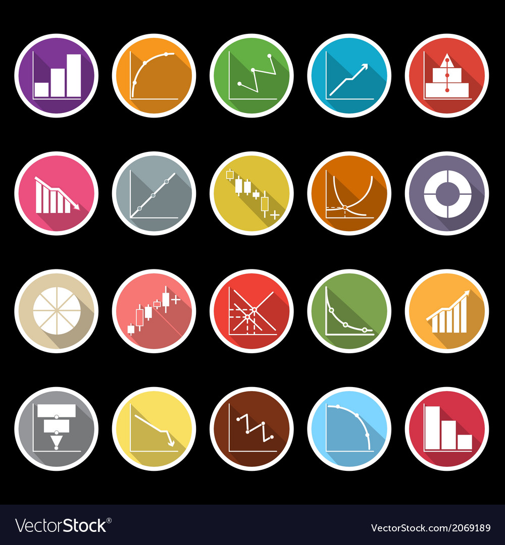 Diagram and graph icons with long shadow