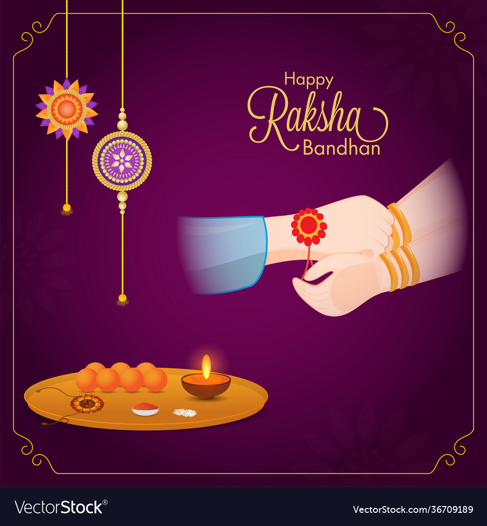 Happy raksha bandhan greeting card with sister Vector Image