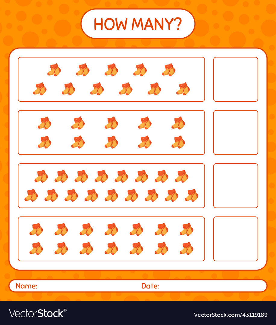 How many counting game with sock worksheet vector image How many counting game with sock worksheet