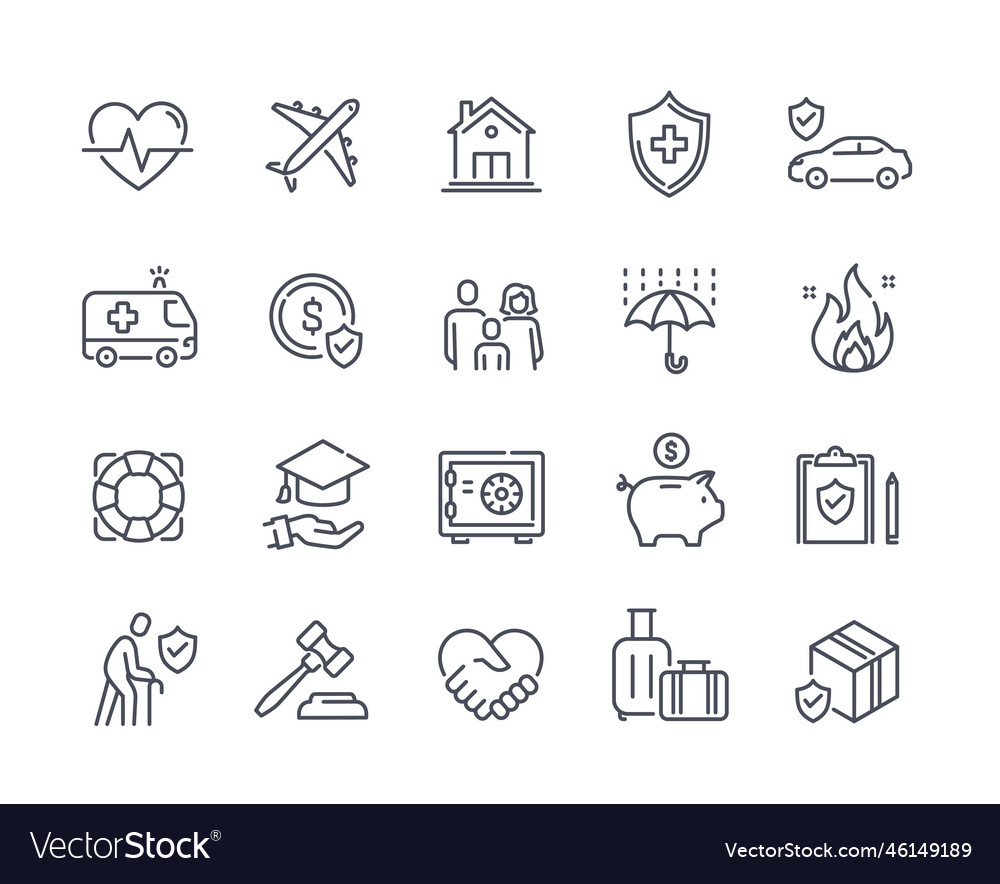 Insurance simple linear icons set