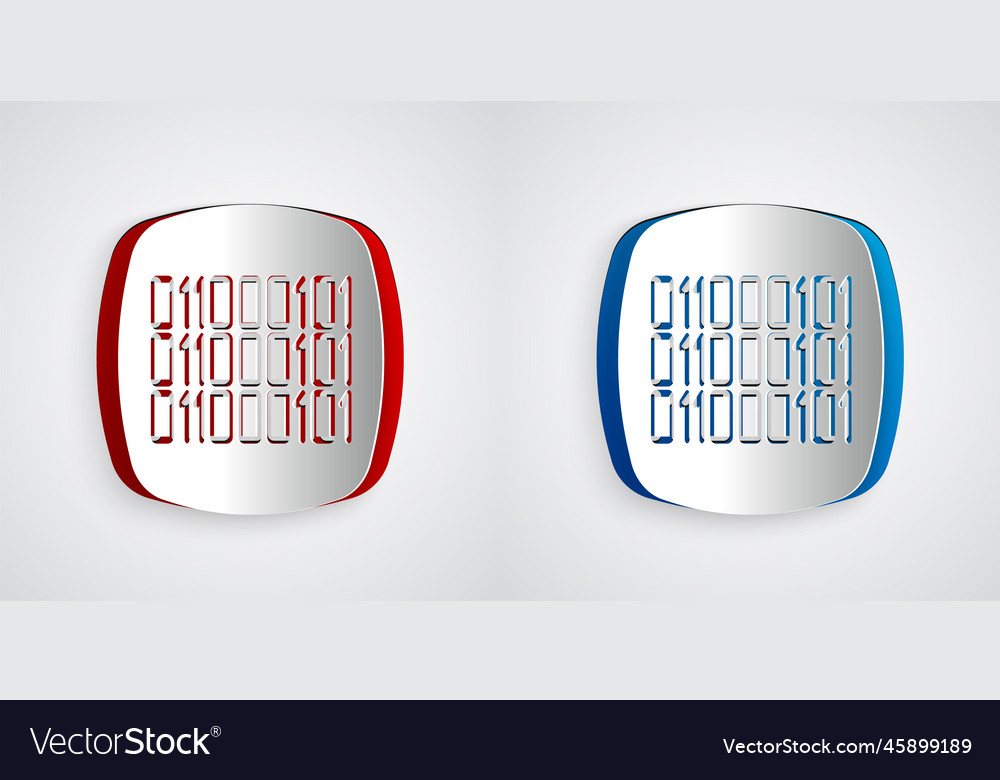 Paper cut binary code icon isolated on grey vector image Paper cut binary code icon isolated on grey