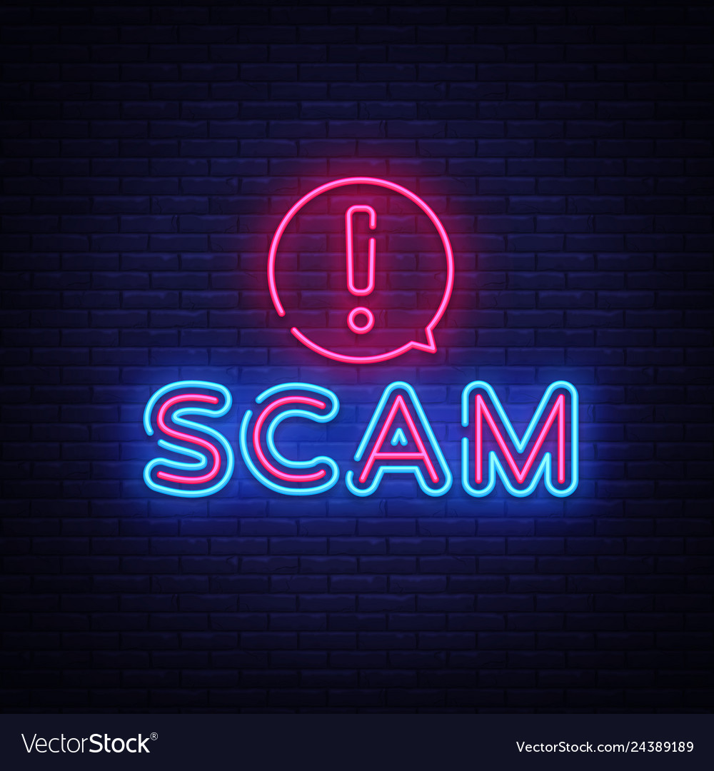 Scam neon signboard sign design vector image Scam neon signboard sign design