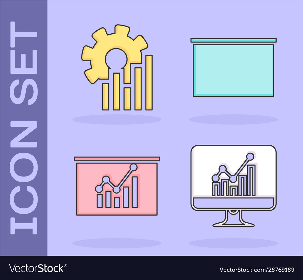 Set computer monitor with graph chart pie vector image Set computer monitor with graph chart pie