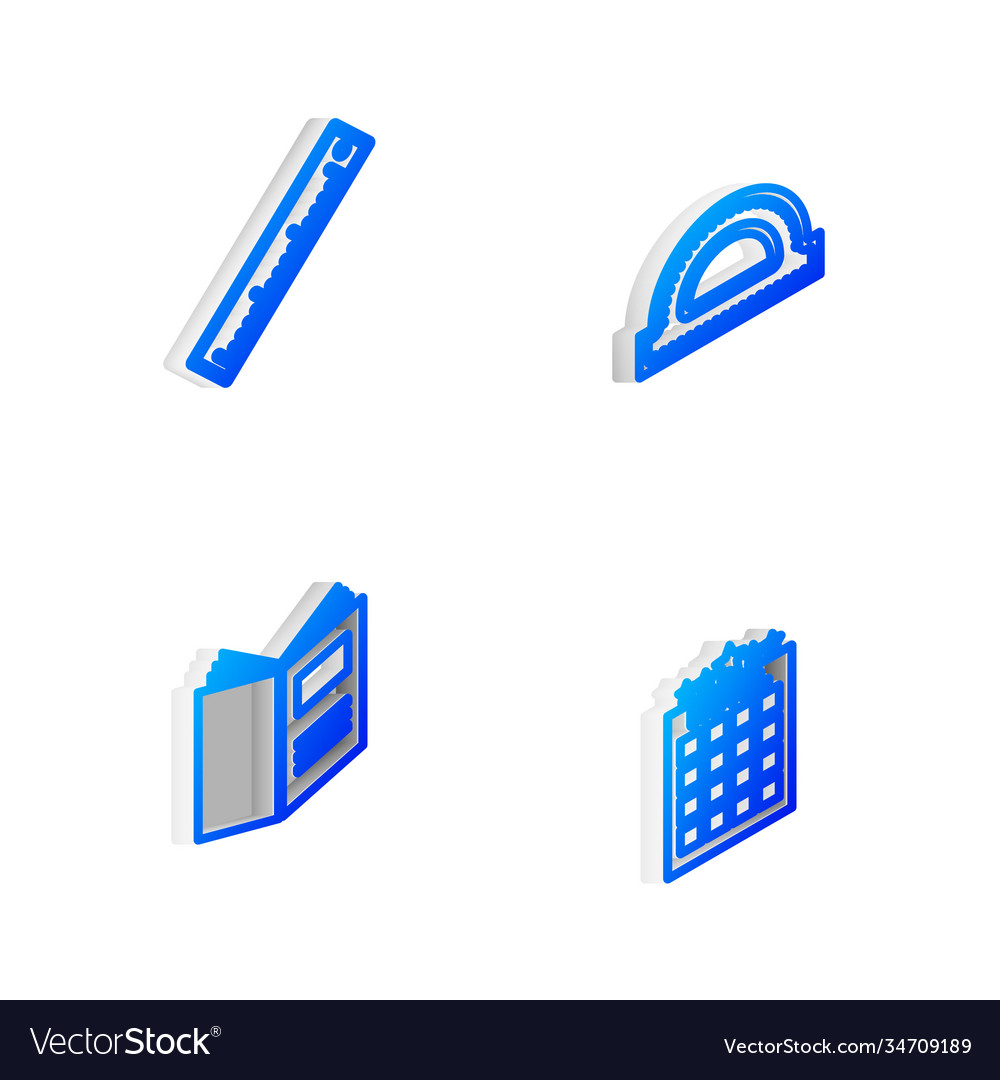 Set isometric line protractor grid ruler open