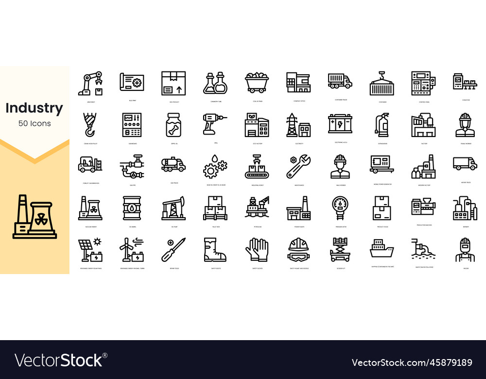 Set of industry icons simple line art style