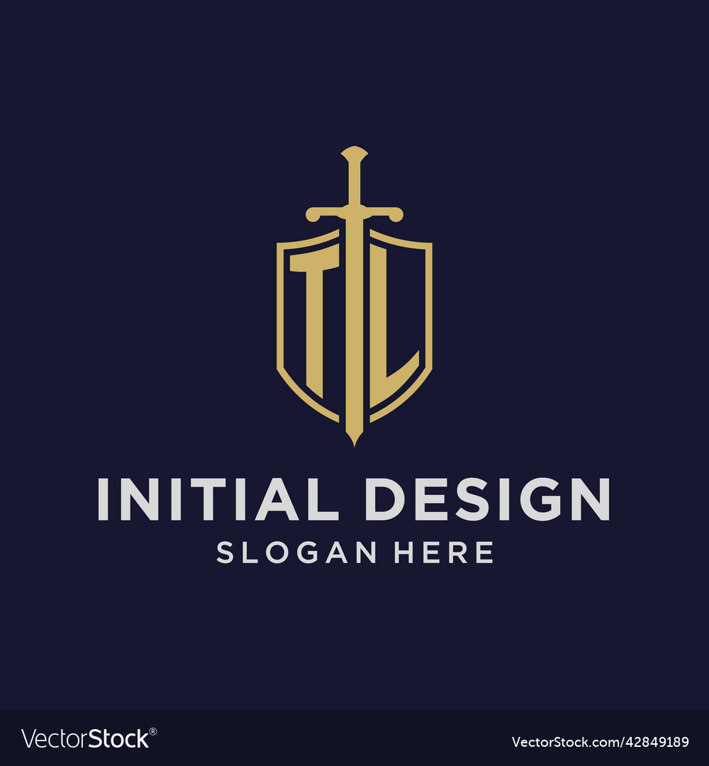 Tl logo initial monogram with shield and sword