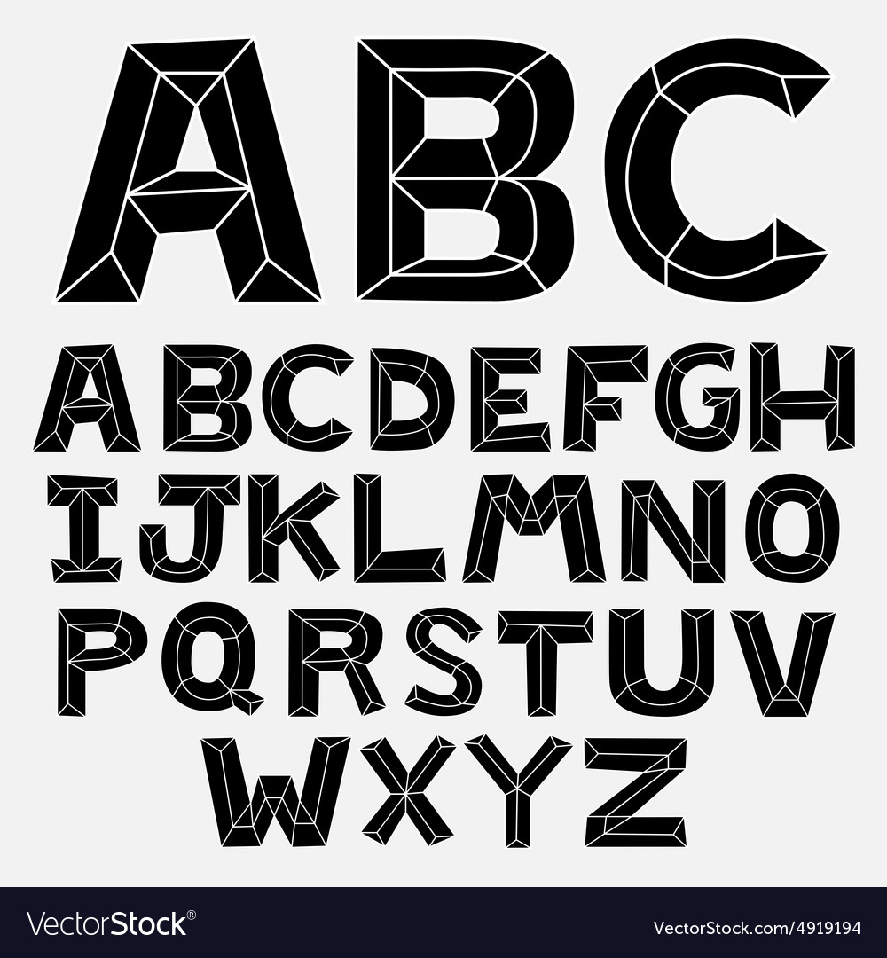 Abc bevel bw Royalty Free Vector Image - VectorStock