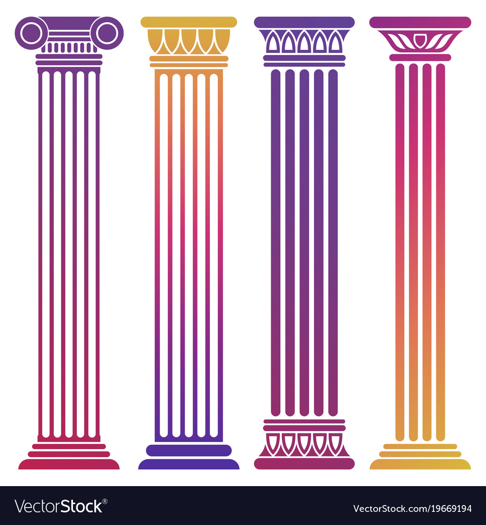 Bright ancient columns set on white background