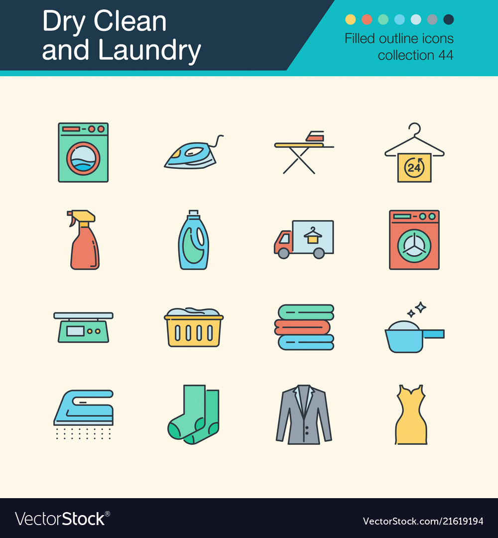 Dry clean and laundry icons filled outline design Vector Image