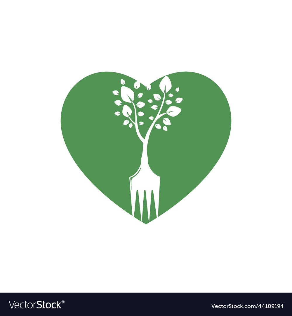 Fork tree with heart shape logo design Vector Image Fork tree with heart shape logo design