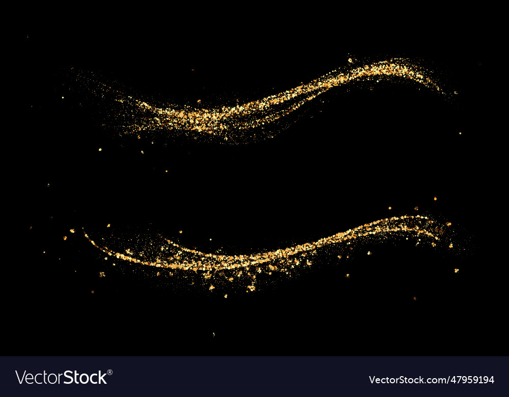 Gold glitter abstract waves on a black background Vector Image