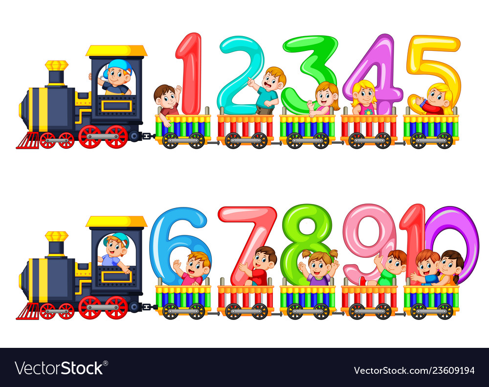 Lets count to ten with kids on train royalty free vector