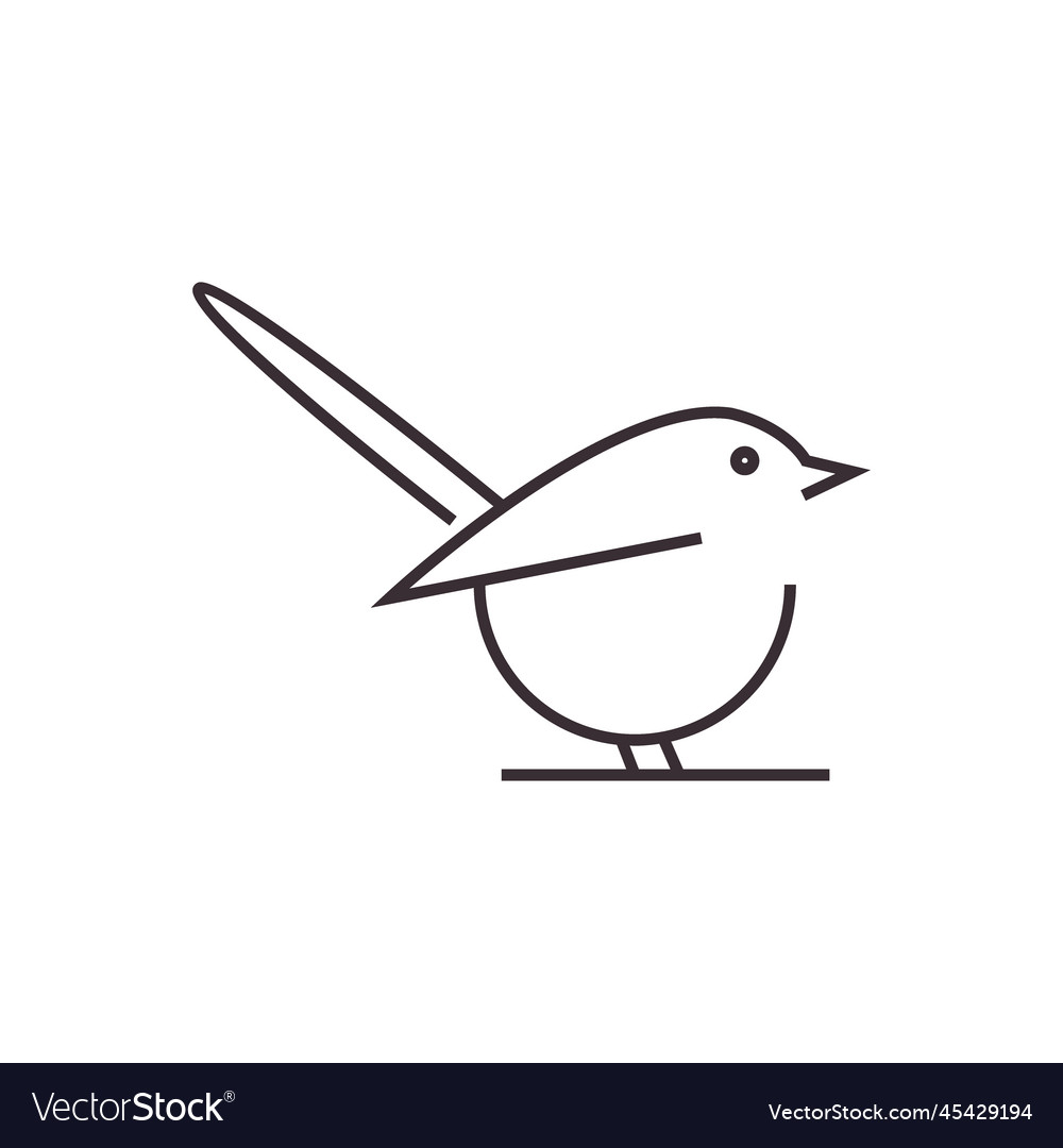 Little bird perched branch lines art icon logo Vector Image