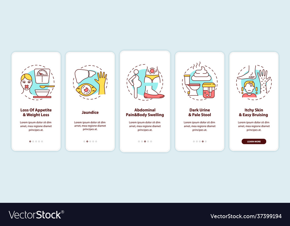 Liver disease symptoms onboarding mobile app page Vector Image