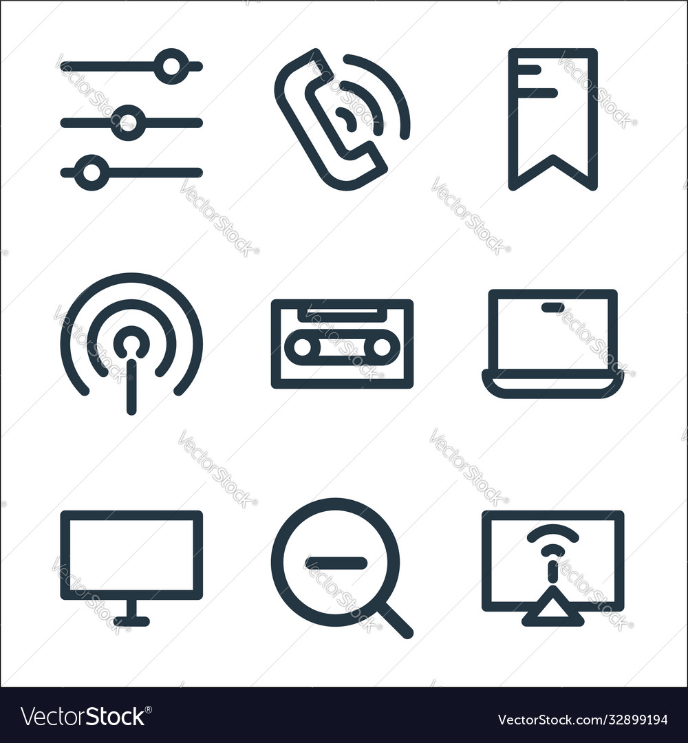 Multimedia line icons linear set quality vector image Multimedia line icons linear set quality