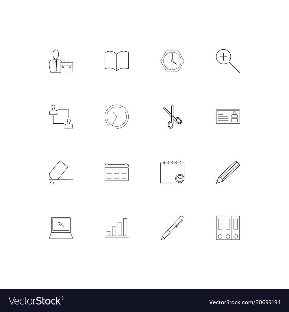 Office simple linear icons set outlined