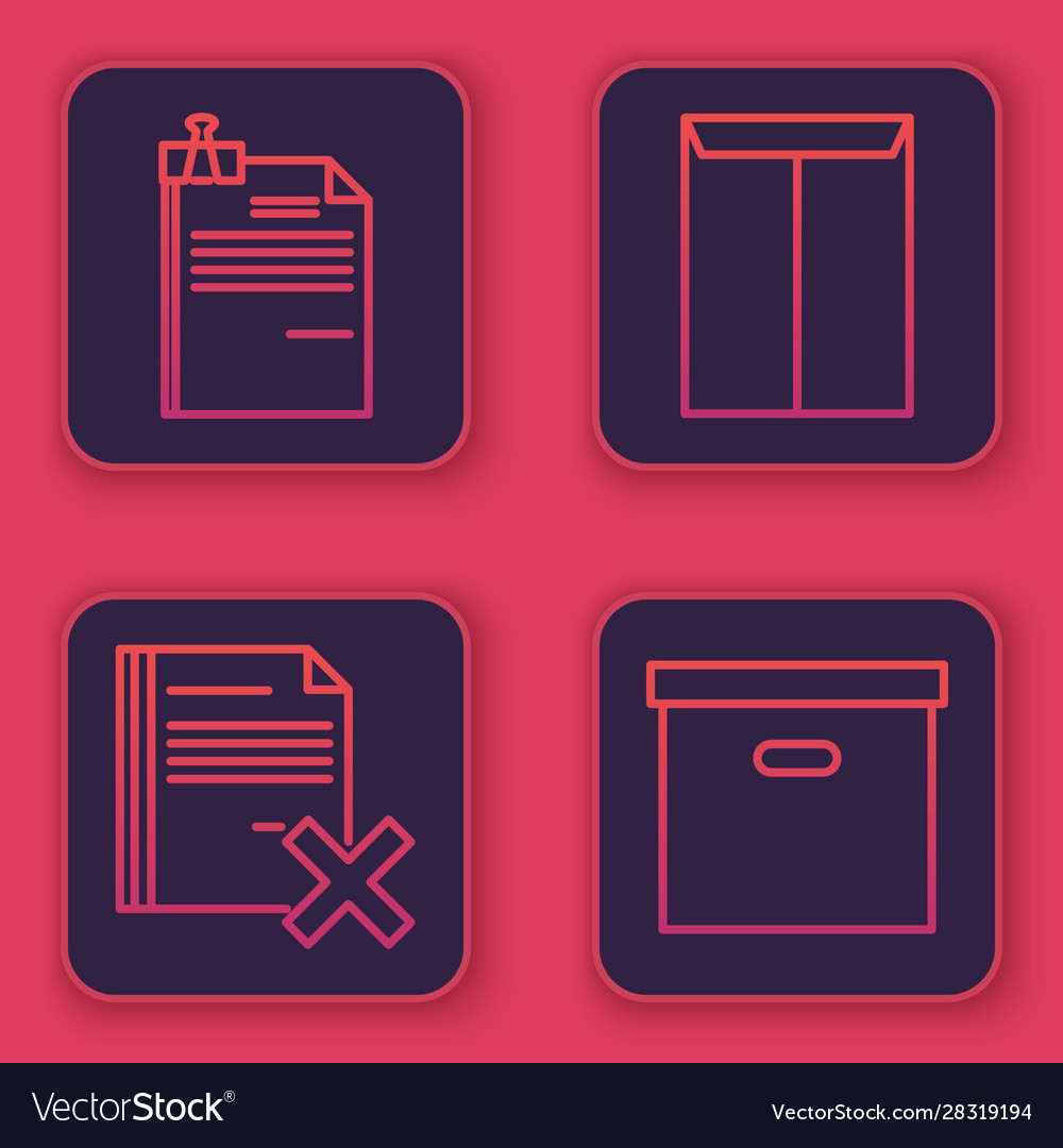 Set line file document and binder clip delete vector image Set line file document and binder clip delete