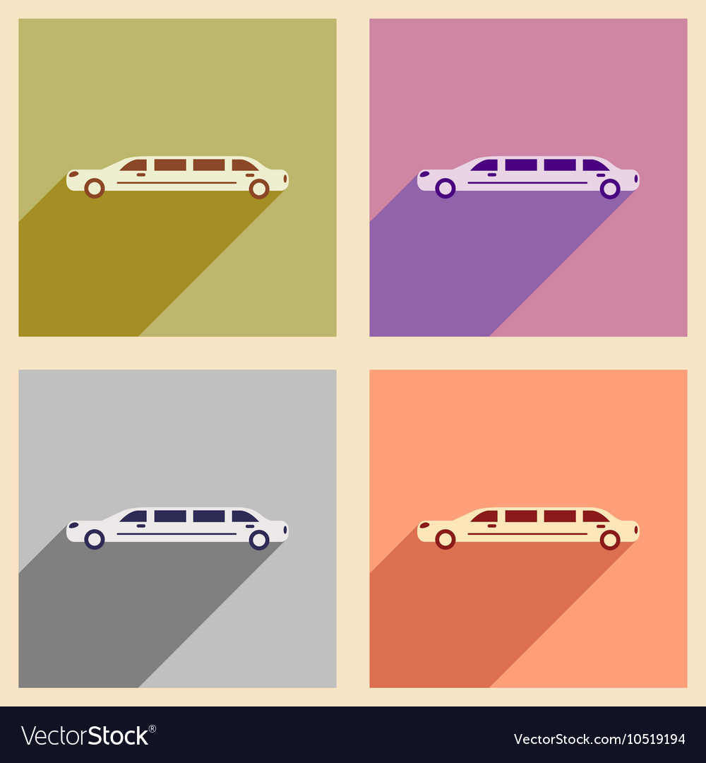 Set of flat web icons with long shadow limousine