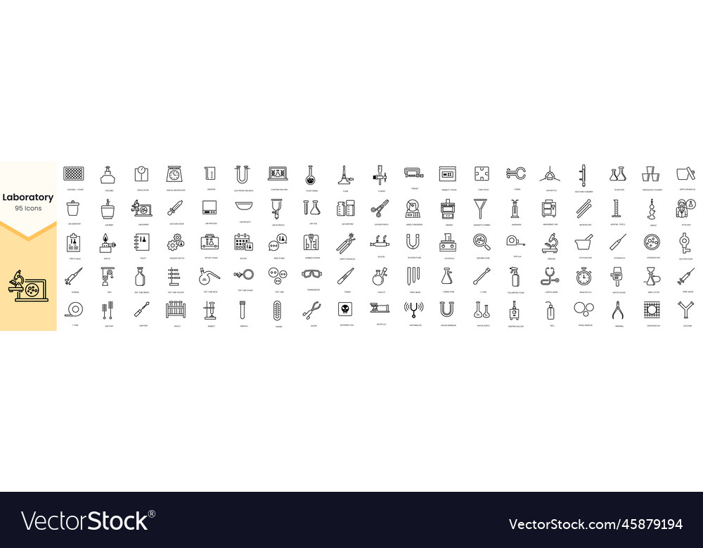 Set of laboratory icons simple line art style