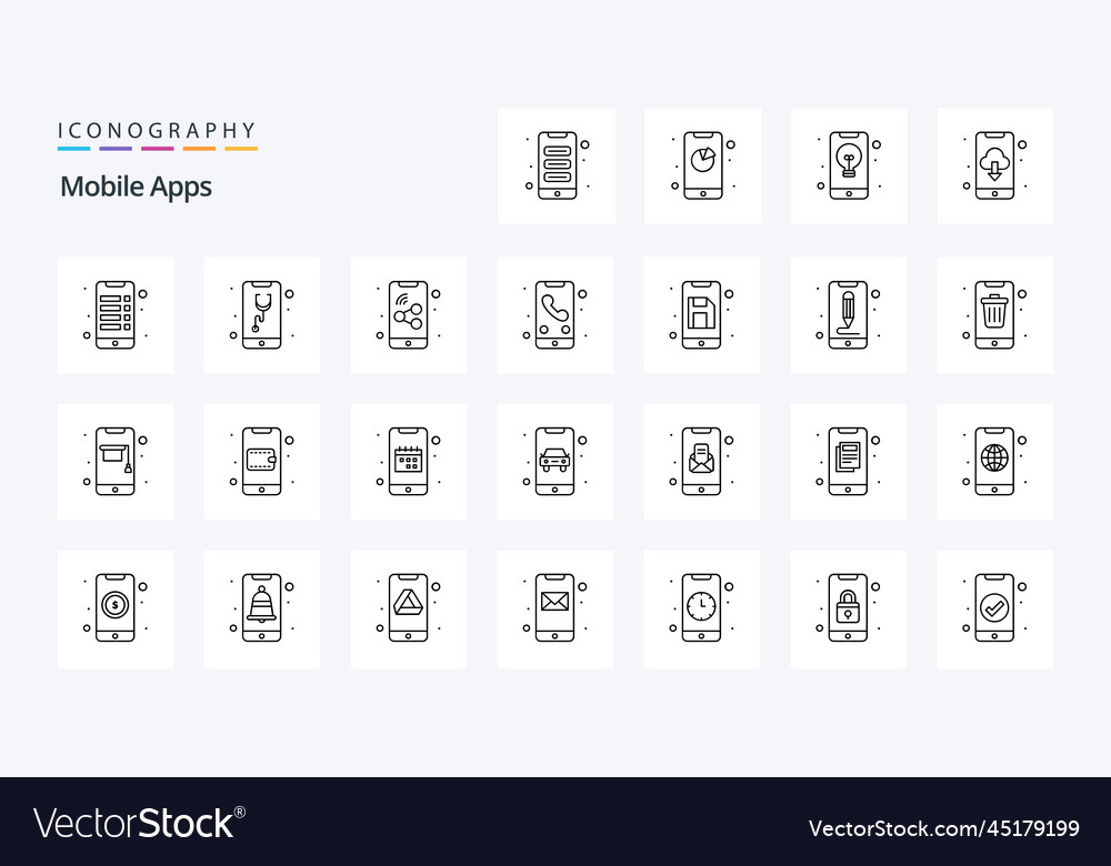 25 mobile apps line icon pack