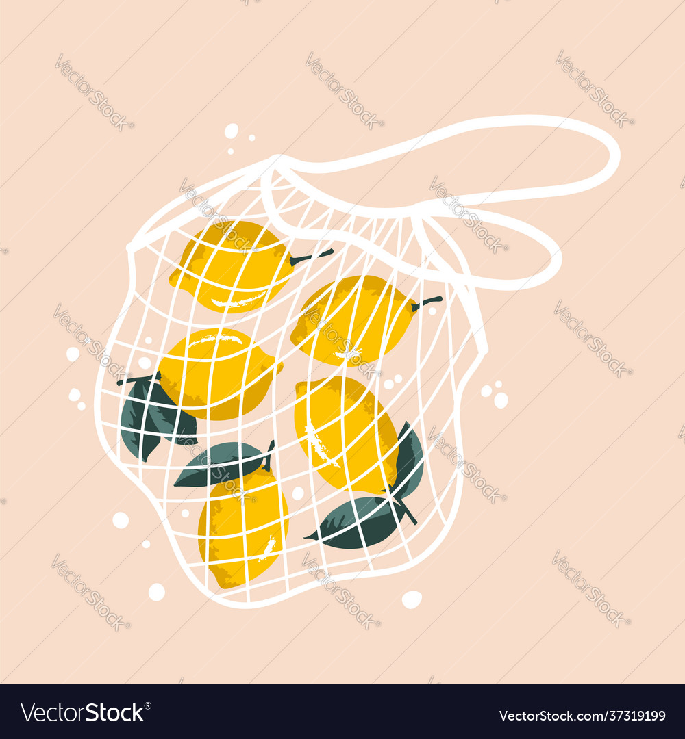 Bright lemons in reusable grocery shopping bag