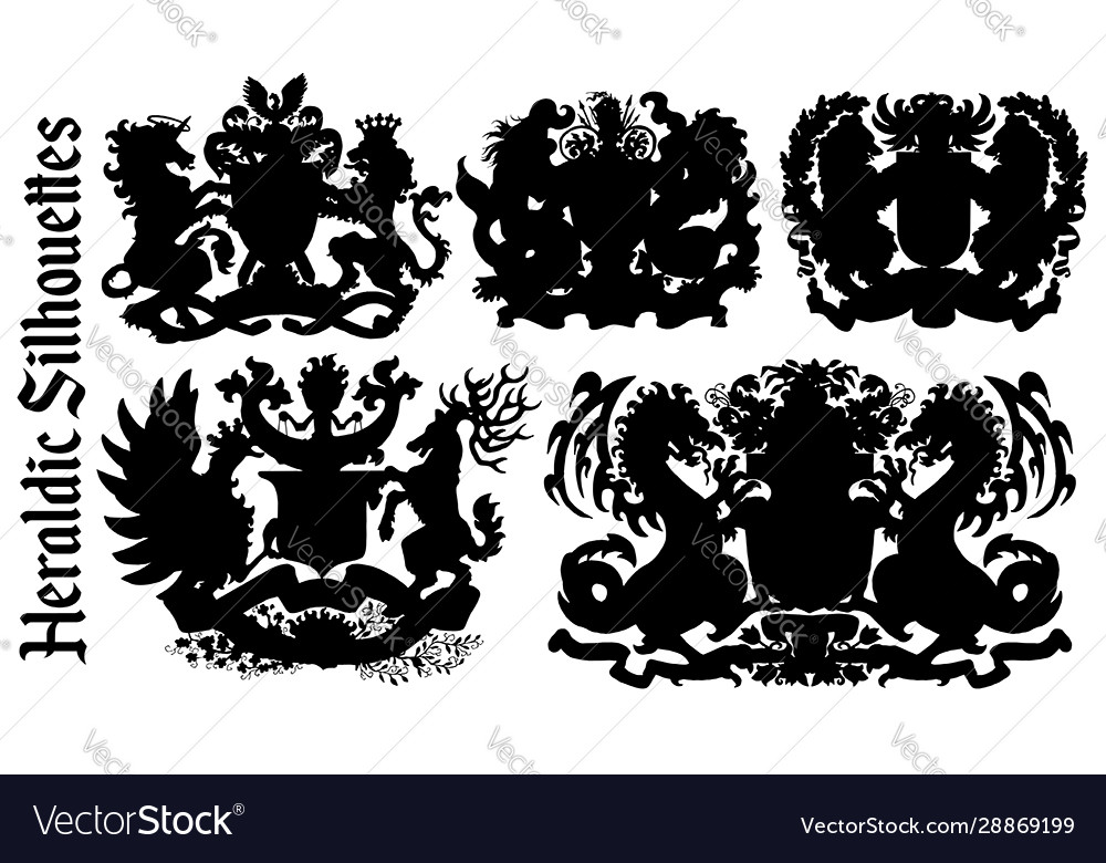 Design set with heraldic element silhouettes