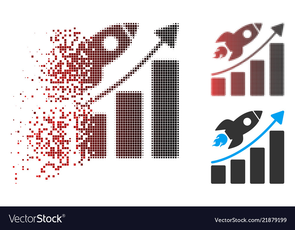 Dissolving dot halftone rocket startup chart icon vector image Dissolving dot halftone rocket startup chart icon