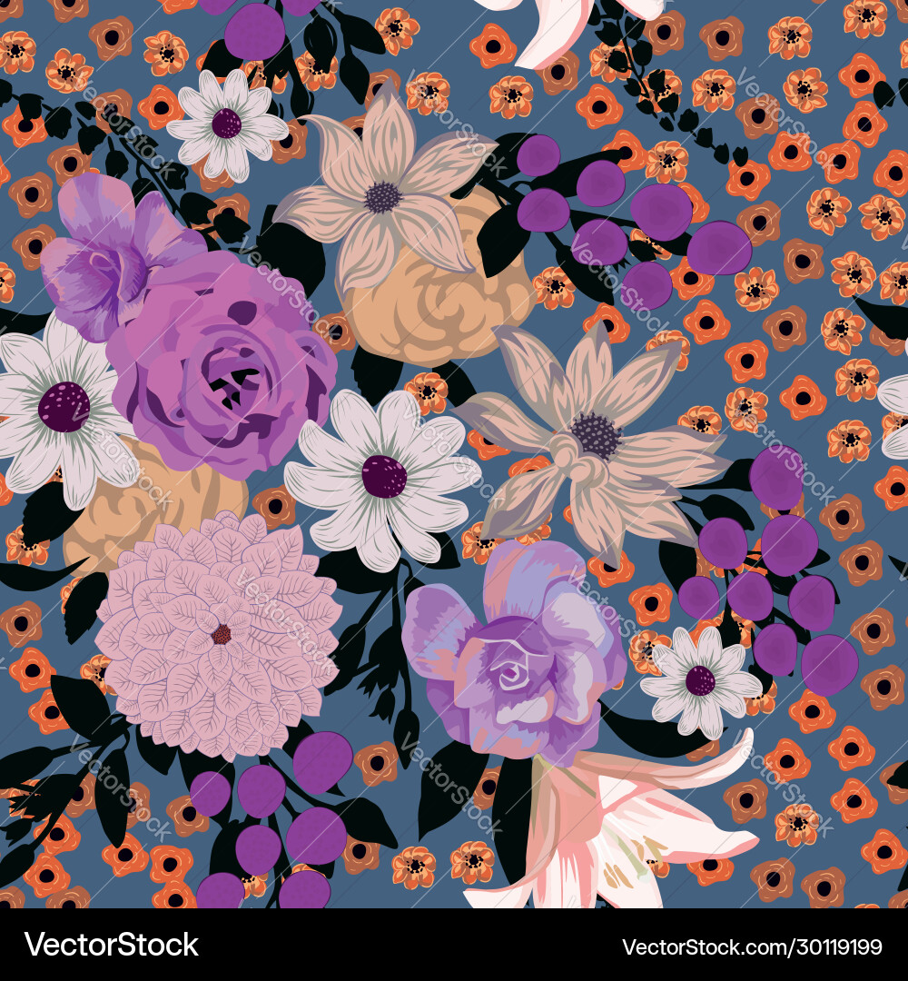 Flowers seamless pattern blue background Vector Image