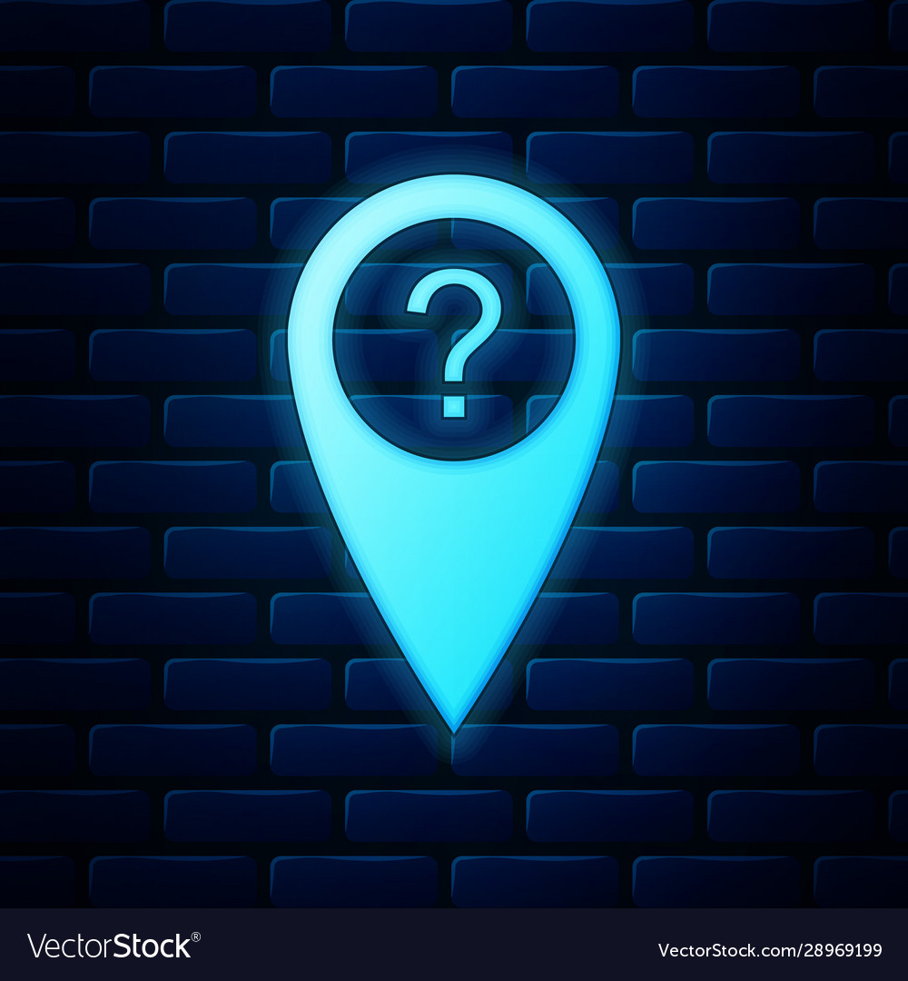 Glowing neon map pointer with question symbol icon vector image Glowing neon map pointer with question symbol icon