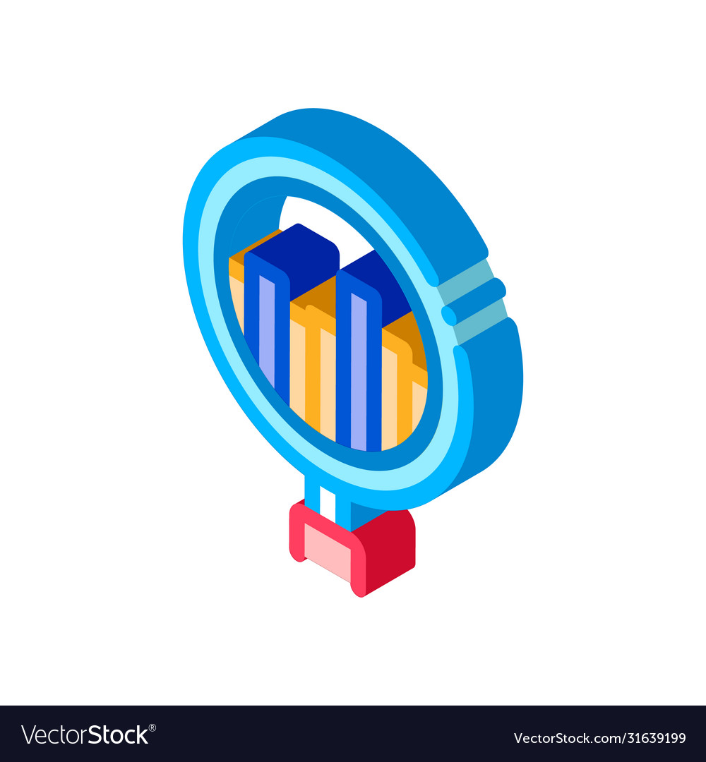 Graph in magnifier glass agile element isometric vector image Graph in magnifier glass agile element isometric