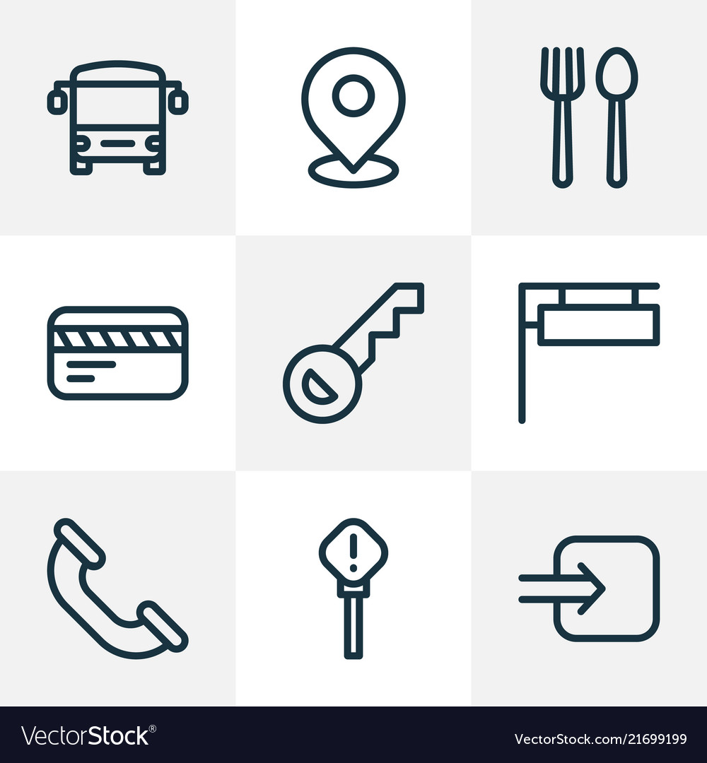 Navigation icons line style set with call way
