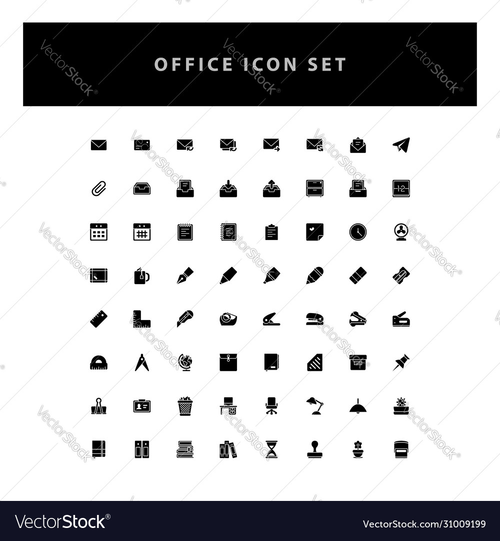 Office icons set with glyph style design vector image Office icons set with glyph style design