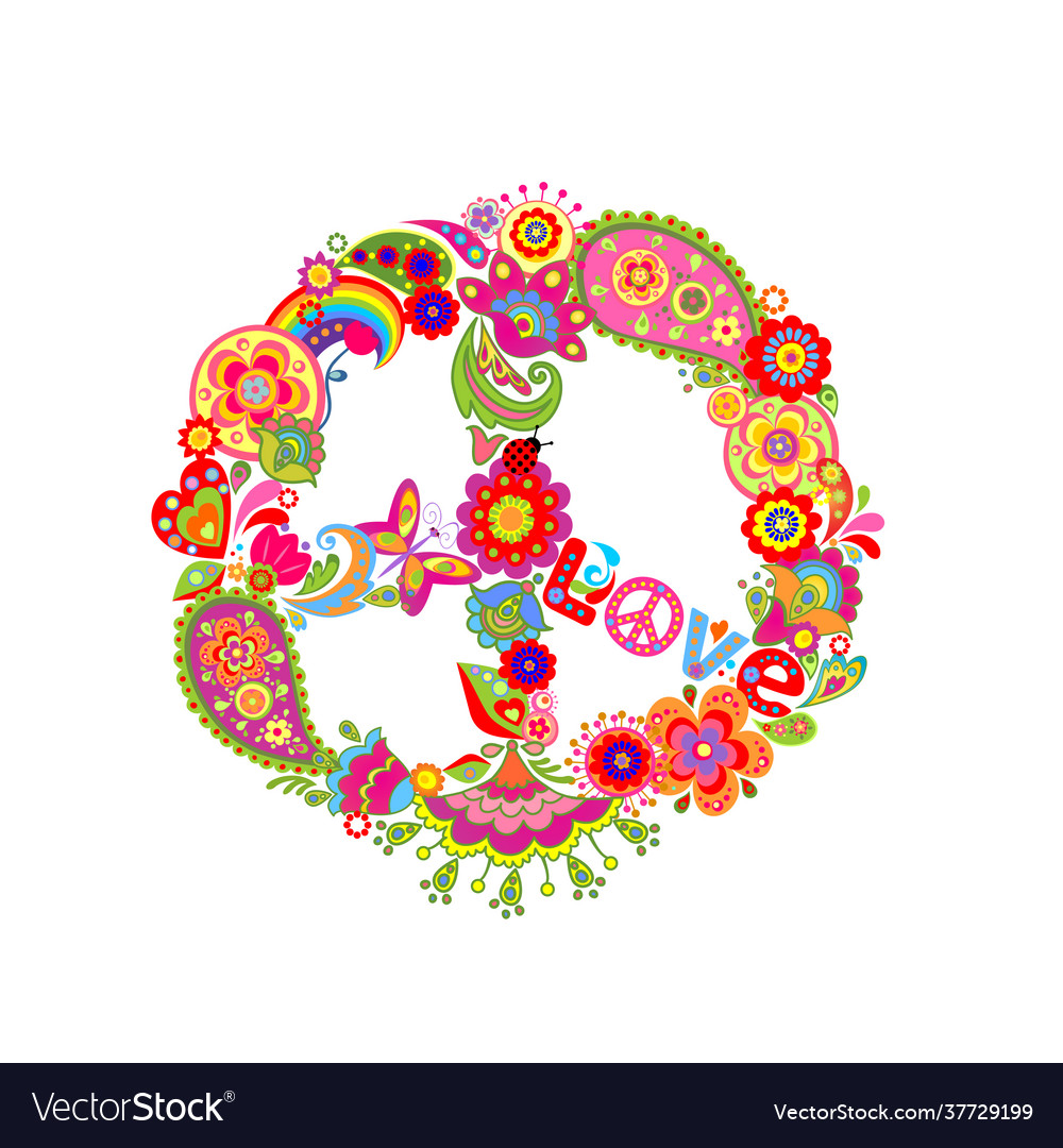 Peace flower symbol with paisley and abstract