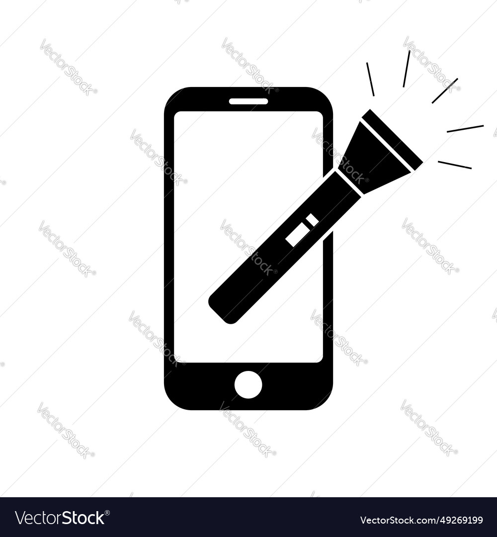 Phone with flat flashlight icon symbol for app