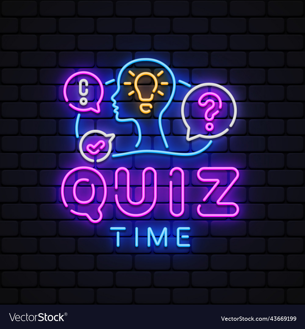 Quiz time neon sign design template Royalty Free Vector