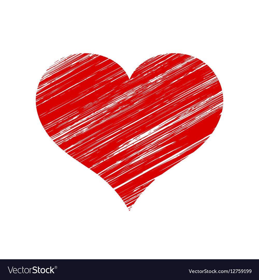 Red scratched heart icon over white Royalty Free Vector