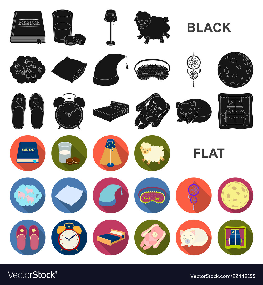 Rest and sleep flat icons in set collection vector image Rest and sleep flat icons in set collection