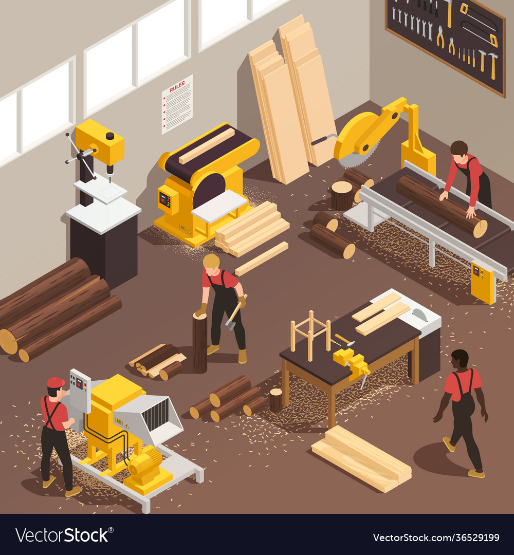 Sawmill isometric Royalty Free Vector Image - VectorStock