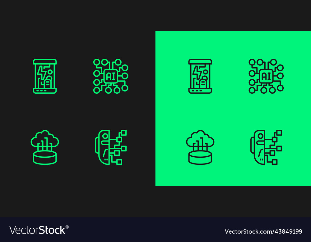 Set line humanoid robot network cloud connection vector image Set line humanoid robot network cloud connection