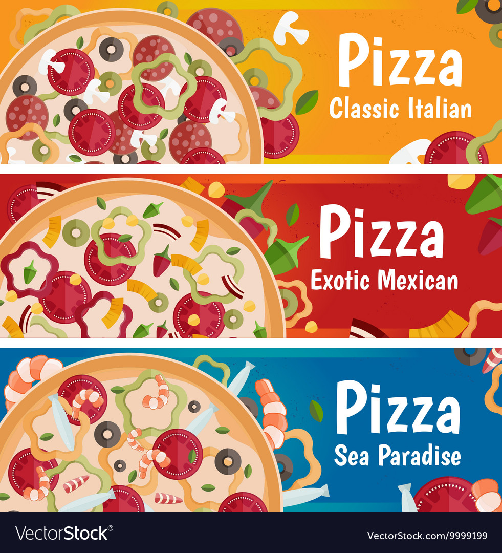 Set of banners for theme pizza with different