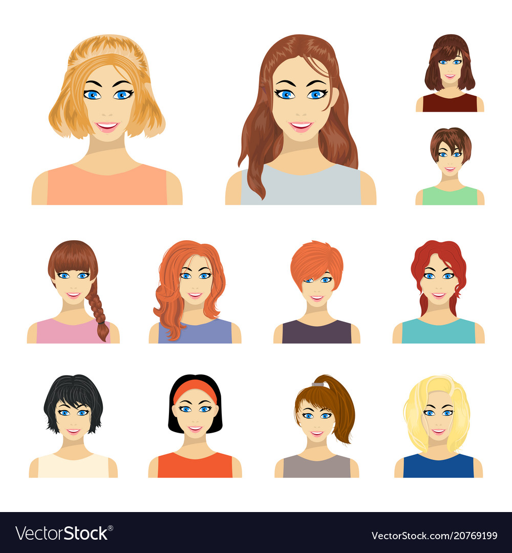 Types Of Female Hairstyles Cartoon Icons In Set Vector Image