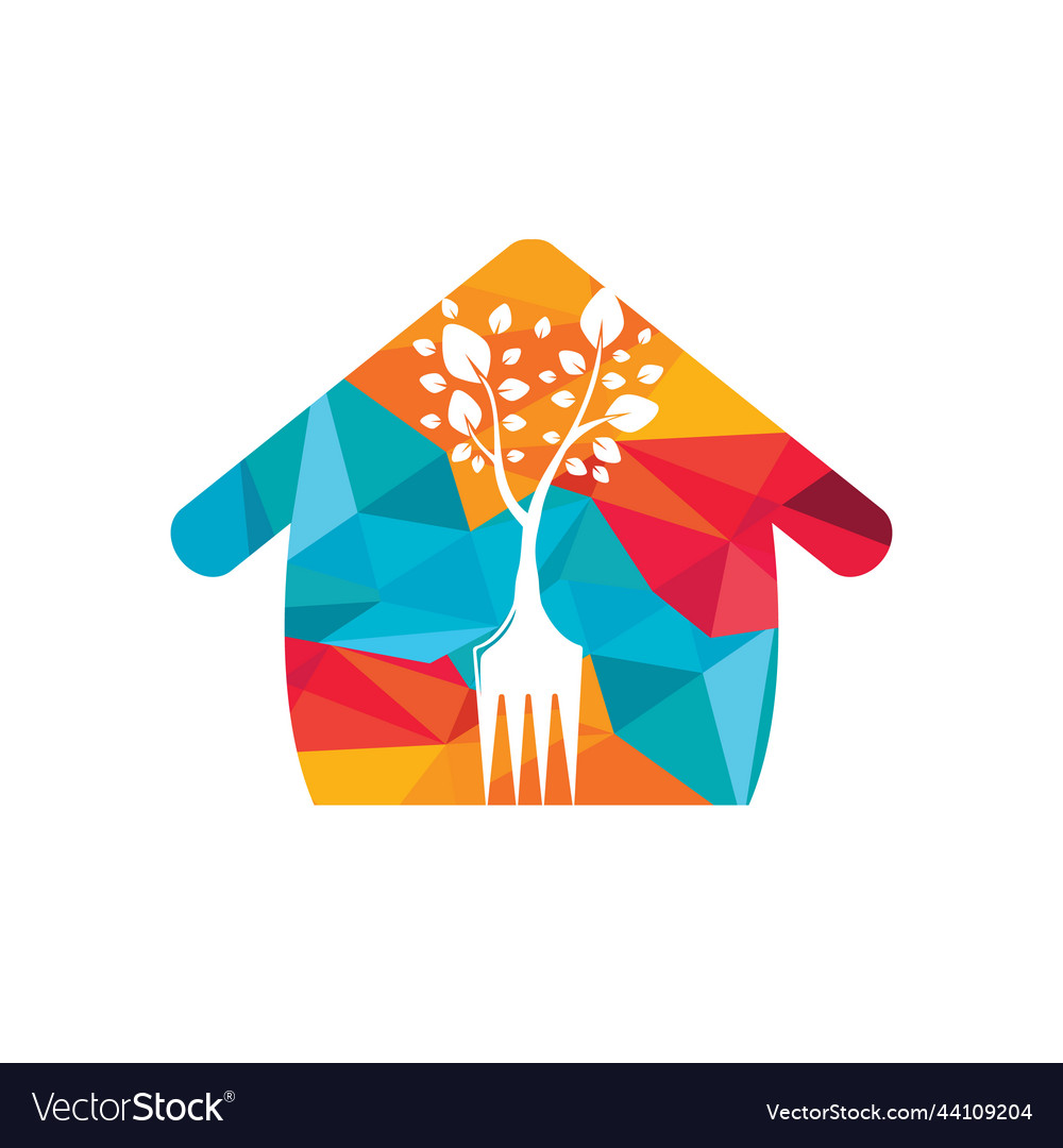 Fork tree with home shape logo design