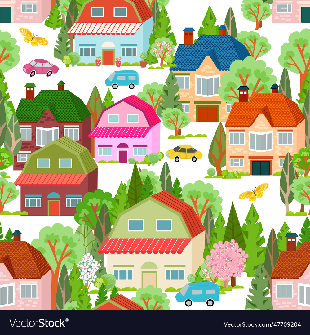 Pretty seamless texture with eco town for your Vector Image