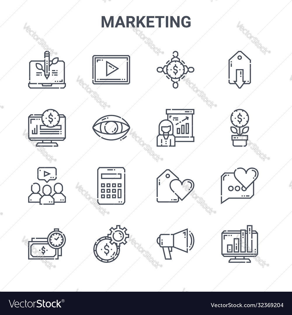 Set 16 marketing concept line icons 64x64 thin